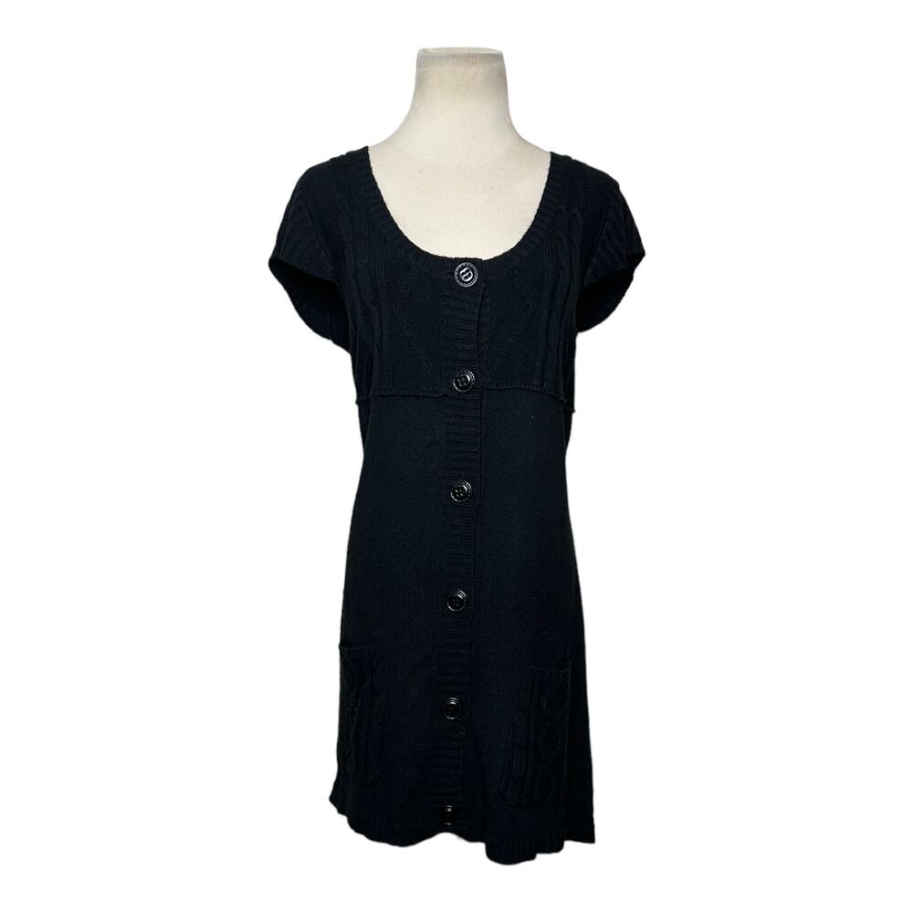 Oboe black knit buttoned short sleeves sweater Y2K dress size Medium